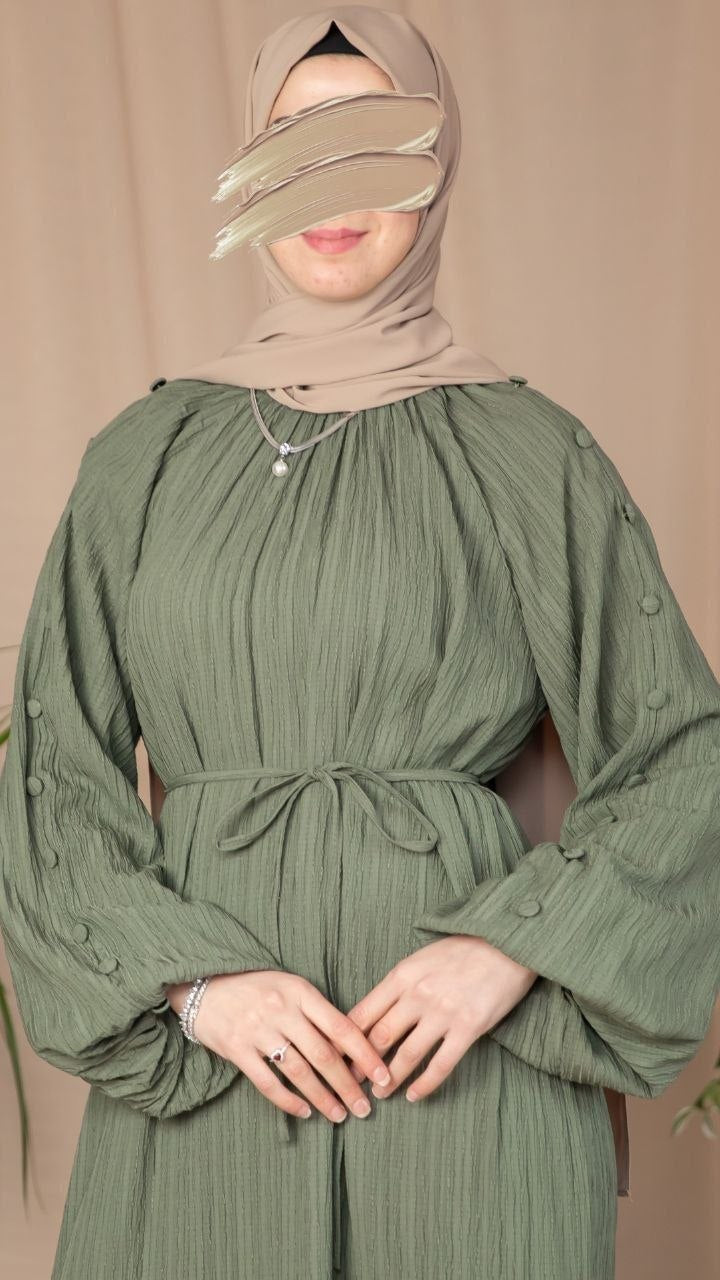 Kolları Kaplama Düğmeli Elbise 5132
